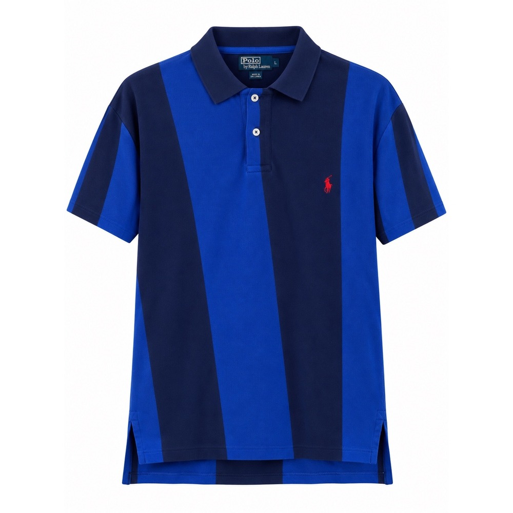 Vintage Polo Ralph Lauren Mens XL Blue Striped Polo Shirt Made in USA 90s Pony